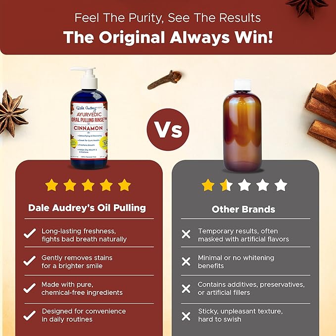Dale Audrey Ayurvedic Nano Hydroxyapatite Oil Pulling for Teeth and Gums | Cinnamon Flavored Organic Oral Rinse Mouthwash for Bad Breath | Essential Oils for Teeth Whitening & Fresh Breath | (8 oz)