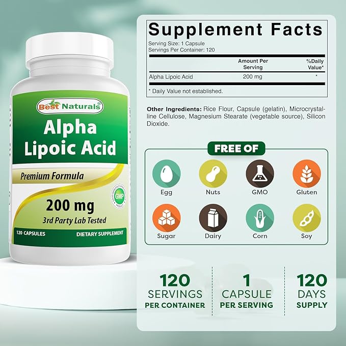 Best Naturals Alpha Lipoic Acid 200 Mg 120 Capsules (120 Count (Pack of 3))