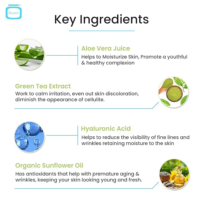 Omic, Green Tea & Hyaluronic Acid Serum for Face – 1 fl oz / 30 ml - Acne Spot Remover, Reduce Wrinkles, Helps to Hydrayein Skin, Anti-aging Serum