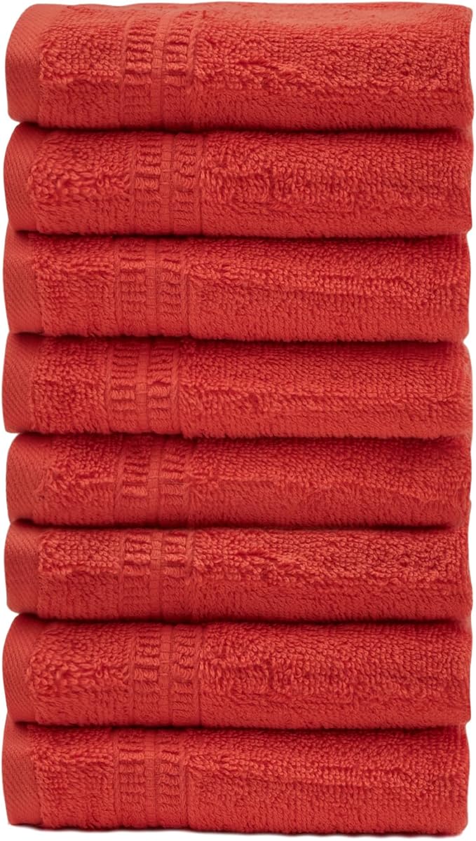 HOMELOVER 8 Pack Washcloths - 100% Organic Cotton, 500 GSM, Hotel & Spa Quality, Soft, Quick Dry, Highly Absorbent Towels for Face & Hand Wash, Shower, Gym & Bathroom Essentials (Coral Orange)