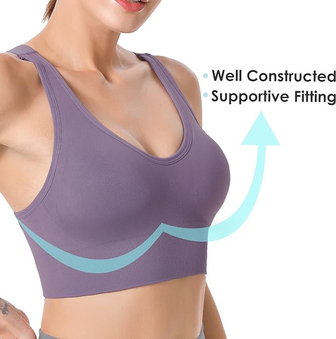 Evercute Sports Bra for Women Padded Medium Support Criss Cross Strappy Bras Seamless High Impact Yoga Exercise Athletic Bras