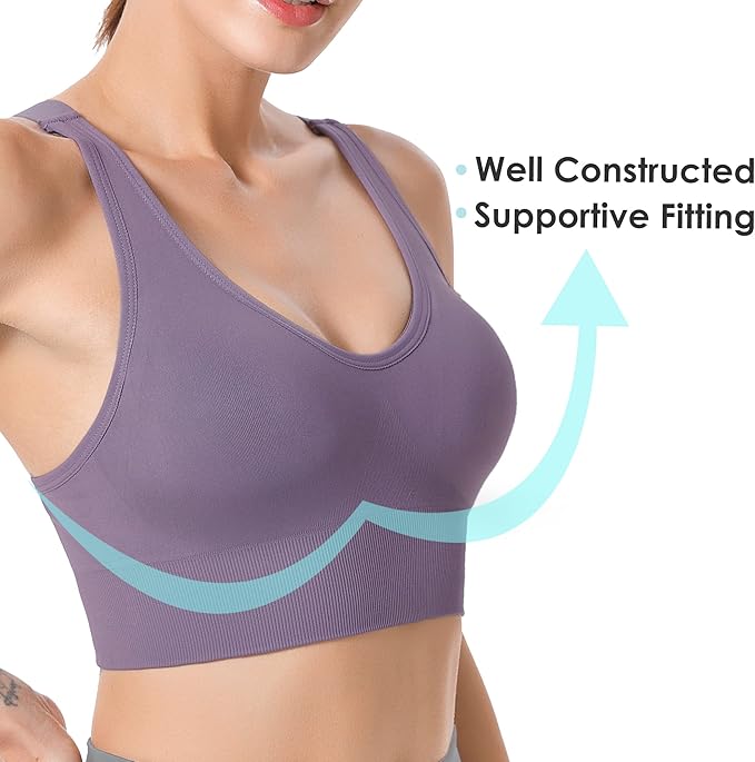 Evercute Sports Bra for Women Padded Medium Support Criss Cross Strappy Bras Seamless High Impact Yoga Exercise Athletic Bras
