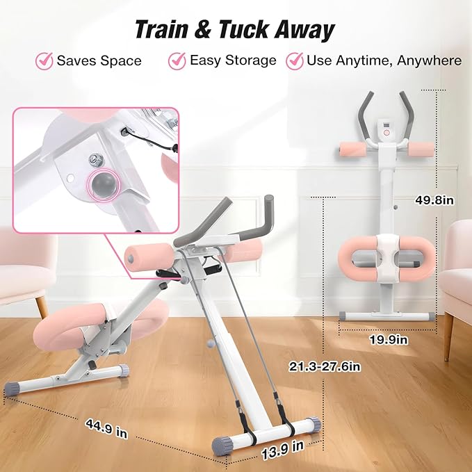 Ab Machine, Adjustable Ab Trainer, Foldable Core & Ab Workout Equipment with Knee Protection Function for Home Gym Fitness, Abdominal Trainer Machine for Women & Men