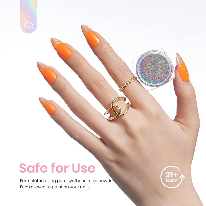 Beetles Chrome Nail Powder Metallic Mirror Effect Holographic Aurora Iridescent Nail Art Decoration for Gel Polish Glitter Premium Salon Nail Glitter Manicure Pigments for Nail Art Design, 0.04oz/1g