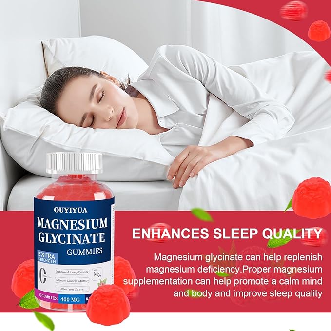 Magnesium Glycinate 400mg Gummies, Sugar Free Magnesium Gummies with Vitamins D, B6 for Sleep Support, Stress and Muscle Relief for Men and Women, 90 Count