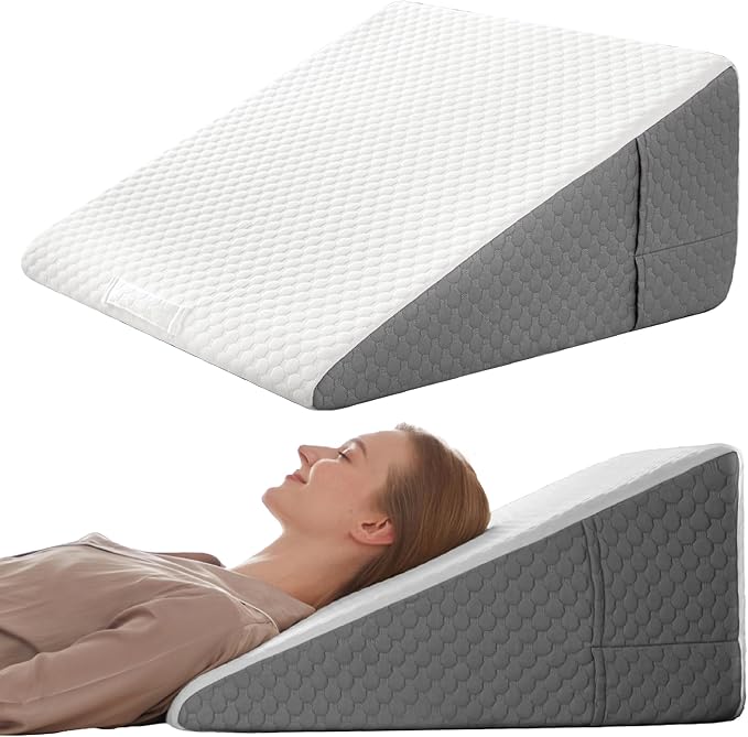 12" Bed Wedge Pillow for Post-Surgery Sleeping & Headboard Support - Acid Reflux, GERD, Heartburn & Snoring Relief - Memory Foam Back Support Pillow for Sitting, Resting, Reading