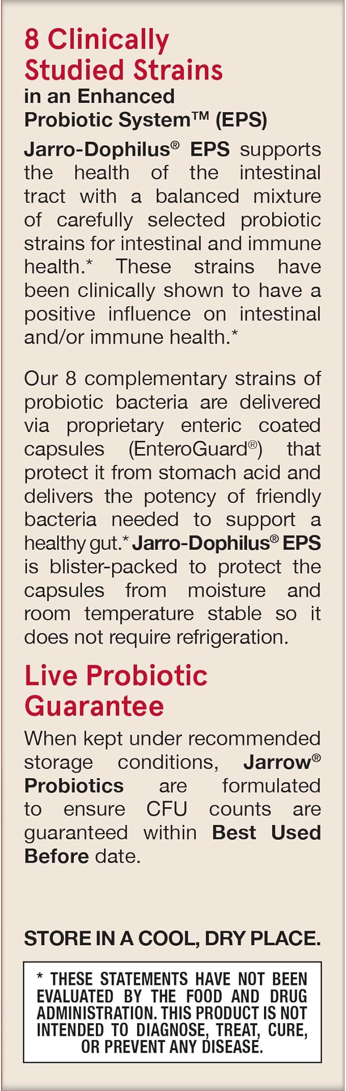 Jarrow Formulas Jarro-Dophilus EPS Gut Restore Probiotics 25 Billion CFU with 8 Clinically-Studied Strains, Dietary Supplement for Intestinal and Immune Support, 30 Veggie Capsules, 30 Day Supply