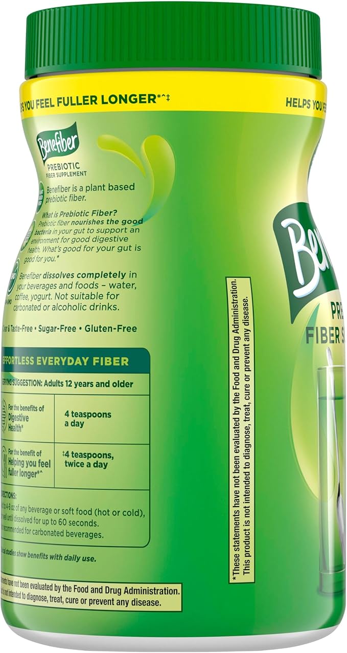Benefiber Daily Prebiotic Fiber Supplement Powder for Digestive Health, Unflavored - 125 Servings (17.6 Ounces)