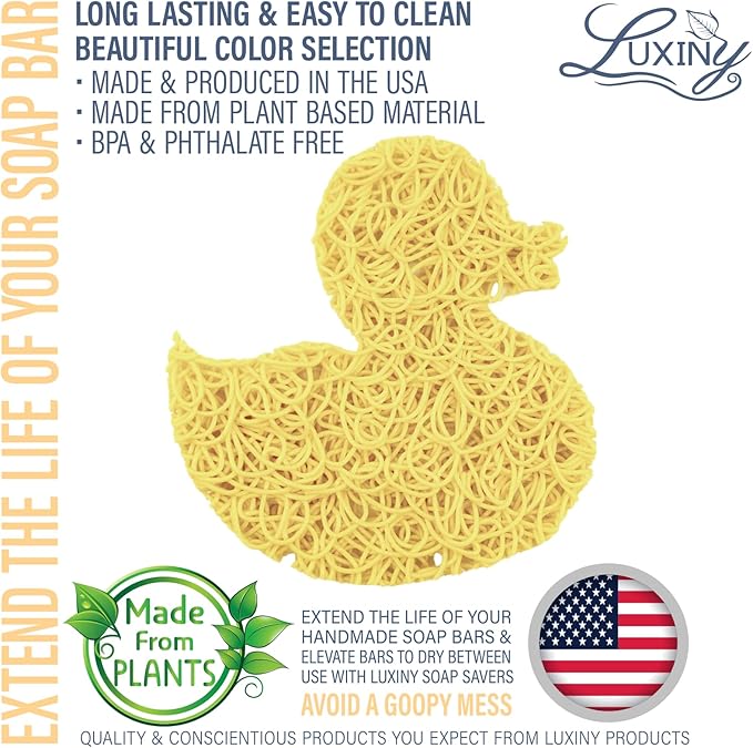 Soap Savers for Bar Soap/ShampooConditioner Bars, Made in USA by Luxiny | Lifts Bars in Soap Dishes & Shower Soap Holders | Handmade Soap Lasts Longer | Bars Dry Between uses (Yellow Duck)