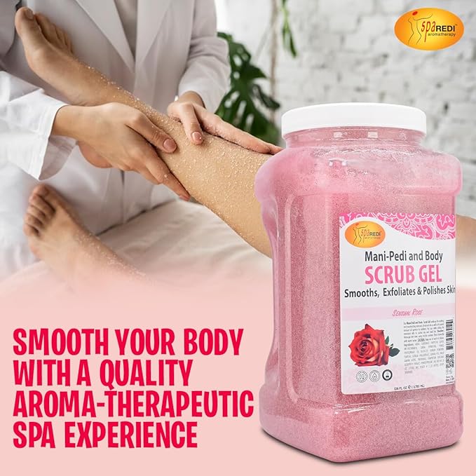 SPA REDI – Sensual Rose Pumice Scrub Gel, Exfoliating, Hydrating & Nourishing, Infused with Hyaluronic Acid, Amino Acids, Panthenol and Comfrey Extract for Glowy Smooth Skin – 128oz Gallon