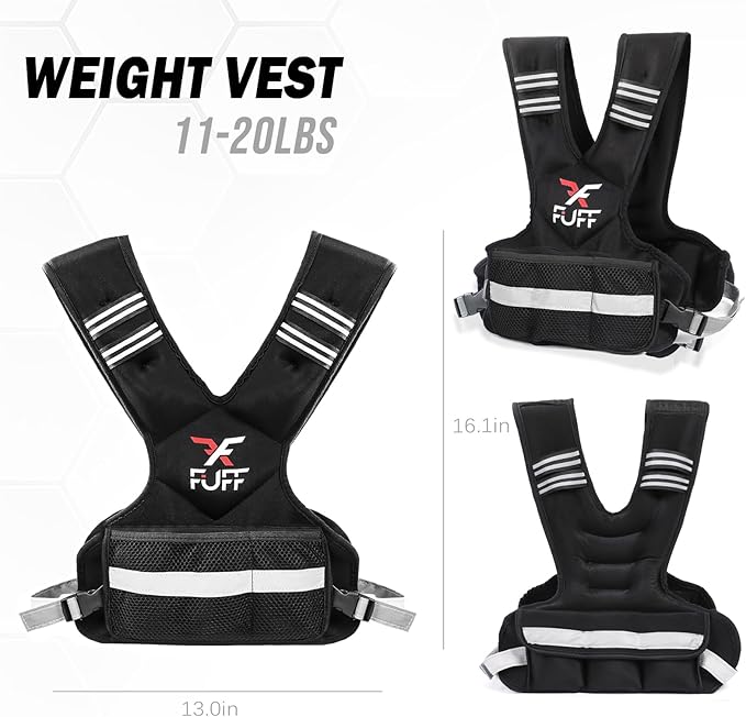 FUFF Weighted Vest Woman 4–10/11–20/20–32 Lb Unisex With 6 Weight Bags, Reflective Adjustable Weighted Vest For Walking, Exercise And Strength Training
