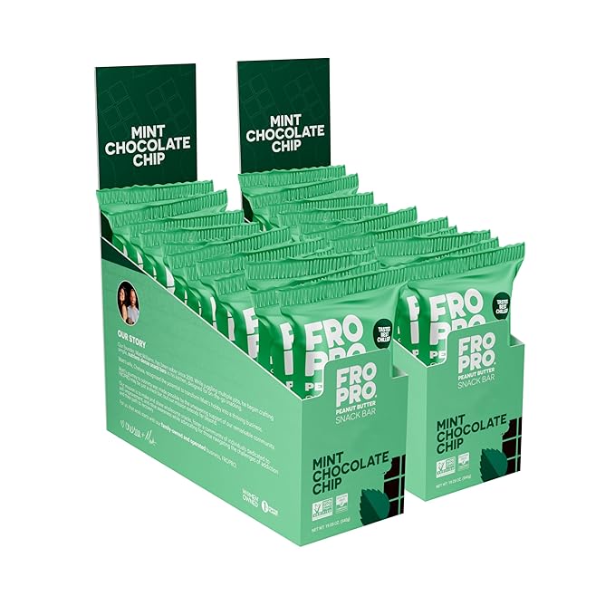 FROPRO Plant Protein Snack Bars - Plant Based Protein Bars, All-Natural, Gluten, Dairy, & Soy Free, High Protein Bars with Low Calories | Mint, 24 Pack