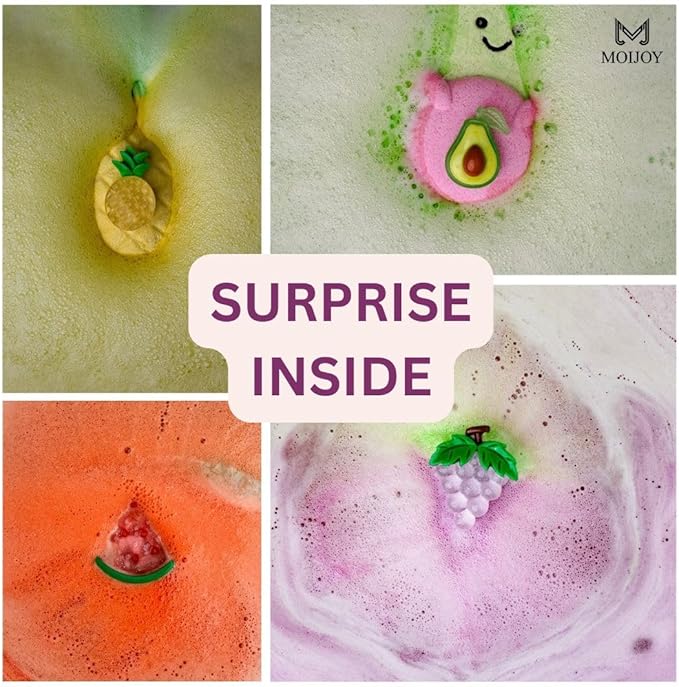 Bath Bombs for Teen Girls Boysโ Fruit Shaped, Handmade Natural & Non-Toxic with Surprise Inside, Colorful Fun Bath Stuff for Kids Ages 3+