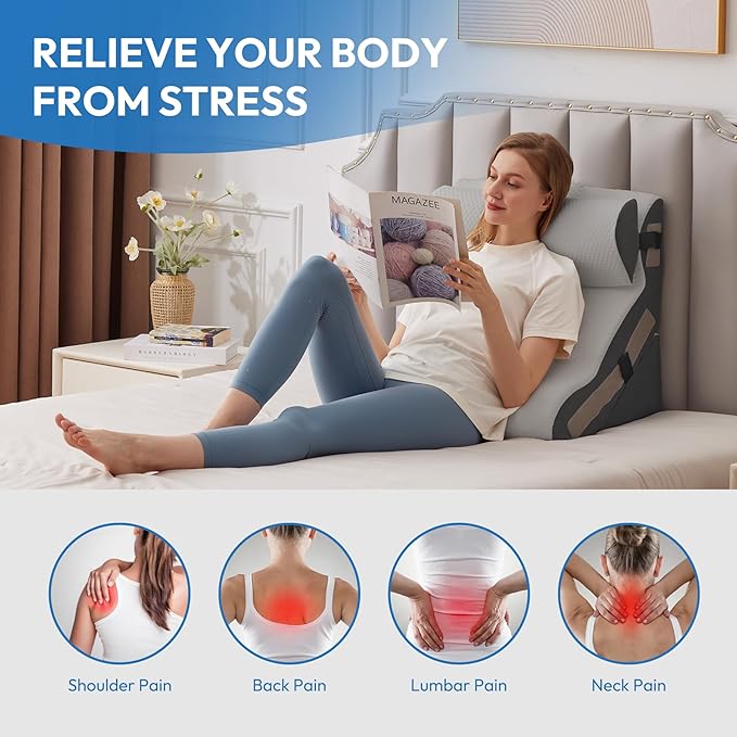 3PCS Orthopedic Bed Wedge Pillow Set for Sleeping, Sitting up in Bed, 6-in-1 Foam Wedge Pillow for Acid Reflux & Back Pain Relief & Leg Elevation, Post Surgery Pillows for GERD & Snoring, Grey