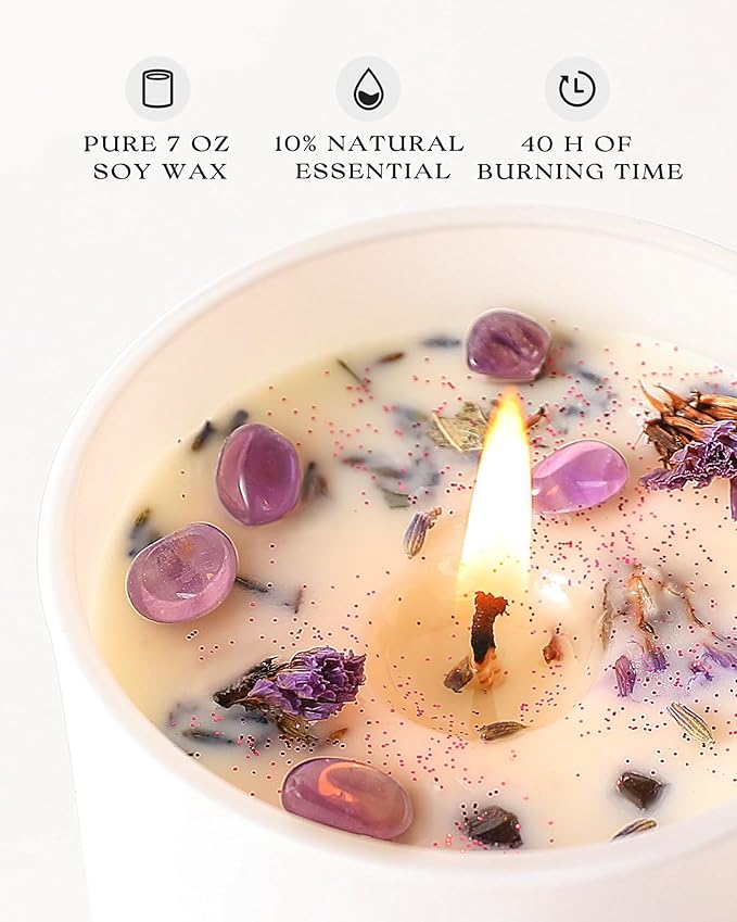AOOVOO Lavender Candles Set for Women - 4 Pack Candles for Home Scented, 28 oz 200 Hour Long Lasting Aromatherapy Candle with Crystals Inside, Birthday Gifts Mothers Day Candle for Women Mom