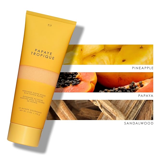 Le Monde Gourmand Papaye Tropique Perfumed Sugar Scrub - 6 fl oz (177 ml) - Fruity, Vibrant, Tropical Notes