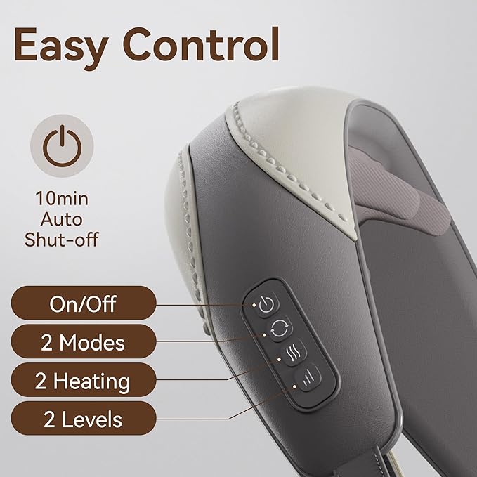 Shiatsu Neck and Shoulder Massager With Heat for Pain Relief, Deep Tissue Back Massager, Portable for Neck and Back, Gifts for Men and Women (Grey With Leather Handbag)