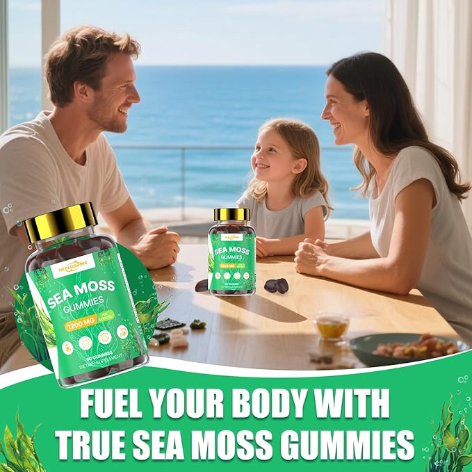 Irish Sea Moss Gummies: Seamoss Gummies Supplement with Bladderwrack Burdock Root & Ashwagandha Boosts Immune Support Gut Health Vegan Supplement for Adults & Kids 60 Gummies