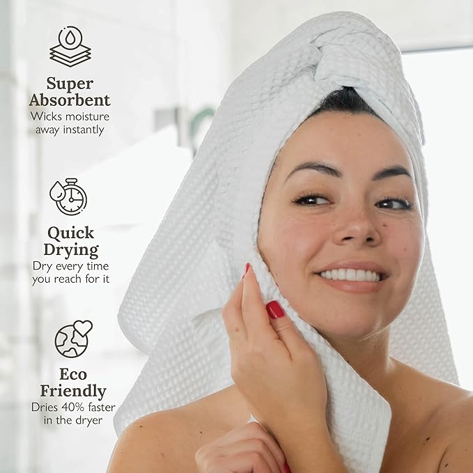 GILDEN TREE Waffle Towel Set Quick Dry Thin | 2 Bath Towels | 2 Hand Towels | 2 Washcloths, Classic Style (White)