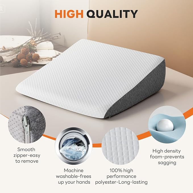 Sweetcrispy Wedge Pillow, Body Pillow for Sleep Apnea, Neck Pain Relief, Post Surgery, Sleeping Comfort, Acid Reflux, Heartburn, Back Pain Relief and Snoring, 7.5Inch White& Grey