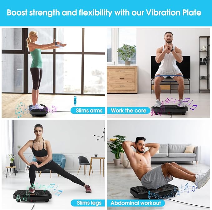 SoftGym Vibration Plate Exercise Machine for Lymphatic Drainage,Power Vibrate Stand Shake Board 450 Lbs Capacity Whole Body Workout Waver with Fitness Resistance Bands Weight Loss Gifts for Women Men