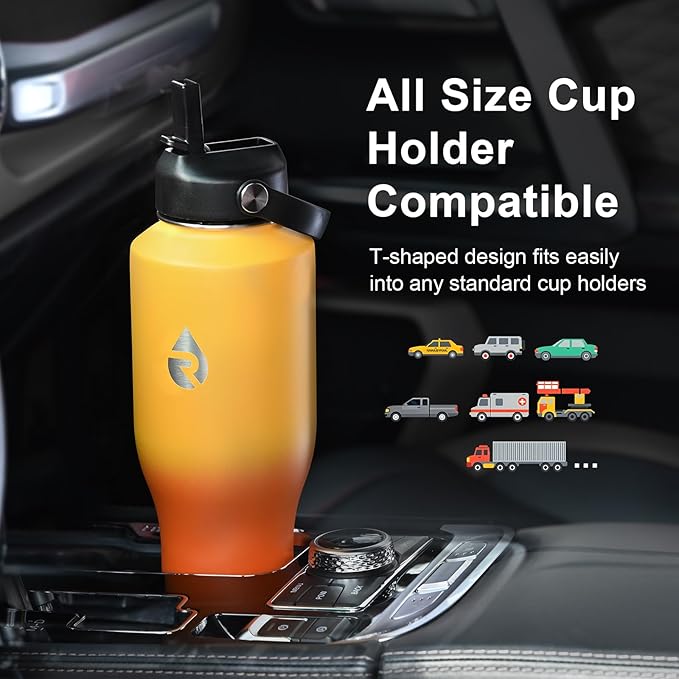 40 oz Insulated Water Bottle with Straw fit in Car Cup Holder, Triple Wall Vacuum Stainless Steel(Cold 48 hrs, Hot 24 hrs), Leakproof & Non-BPA, Hydro Travel Flask with Straw and Spout Lid
