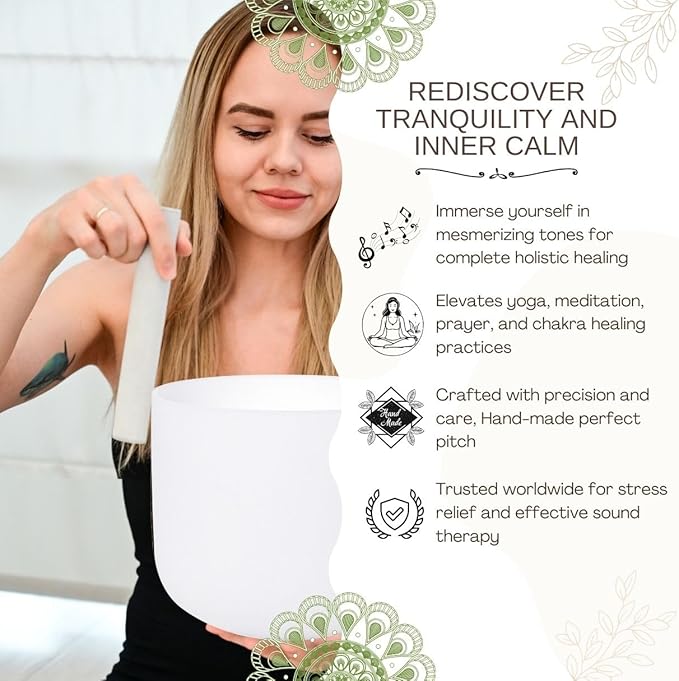 8-12 inch 432hz Quartz Crystal Singing Bowls Set of 3 Pure White, for Healing Mindfulness Meditation Yoga Sound Baths with Case and Mallet Suede Striker