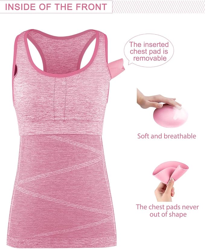 Disbest Yoga Tank Top, Women's Performance Stretchy Quick Dry Sports Workout Running Top Vest with Removable Pads