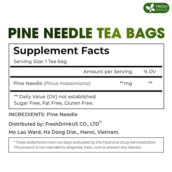 FreshDrinkUS, Pine Needle Tea Bags β 135 Tea Bags, Naturally Caffeine-Free, Refreshing Herbal Tea, Wild-Harvested Pine Leaves, Aromatic and Soothing β Non-GMO & Eco-Friendly Packaging