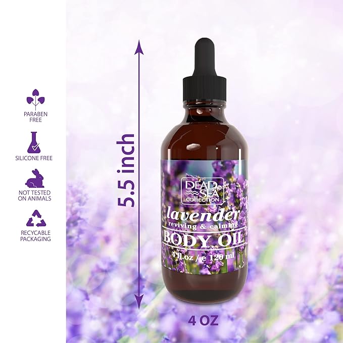 Dead Sea Collection Body Oil with Lavender-Dry Skin Moisturizer and Hydrating Massage Oil-Nourishing Bath Oil-Increase Skin Elasticity and Provide Anti-Aging(4 fl.oz)