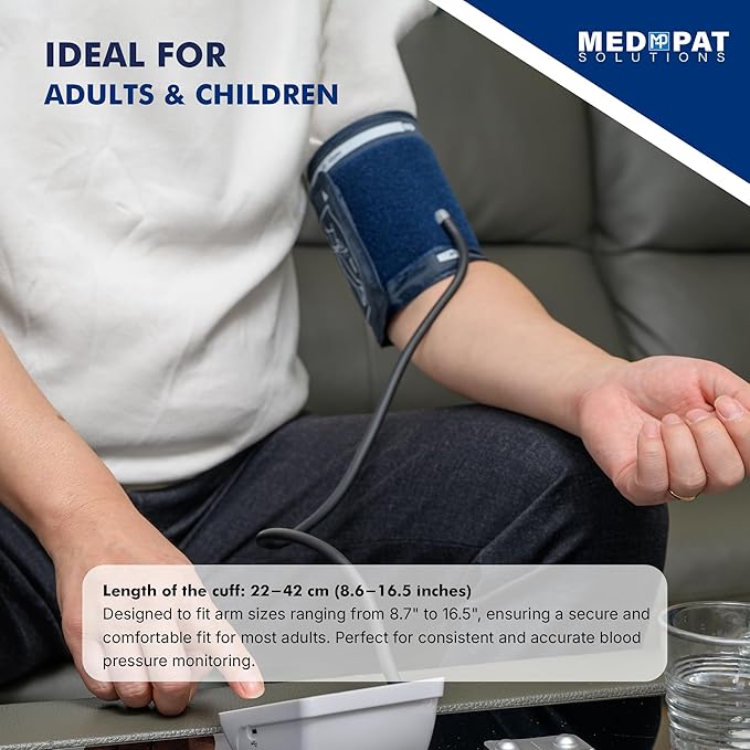 Med-Pat BP-S Arm Blood Pressure Monitor - 4.7" HD LCD Screen - 2 Users x 300 Memories Plus Guest Mode - Irregular Heartbeat Detection - Hold Still Indicator - FSA/HSA Approved - Portable Square Design