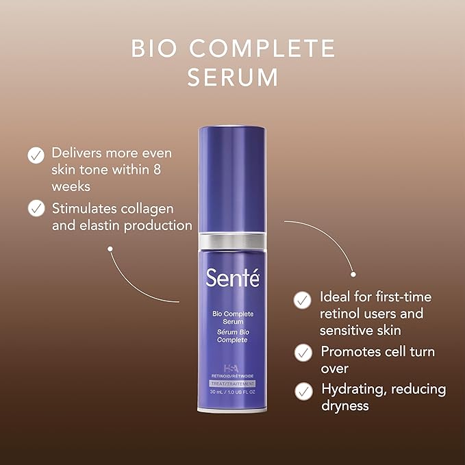 Senté Bio Complete Serum | Retinoid Serum for Sensitive Skin | Gentle, Nourishing & Hydrating | Combats Dull and Aging Skin | 1.0 Fl Oz