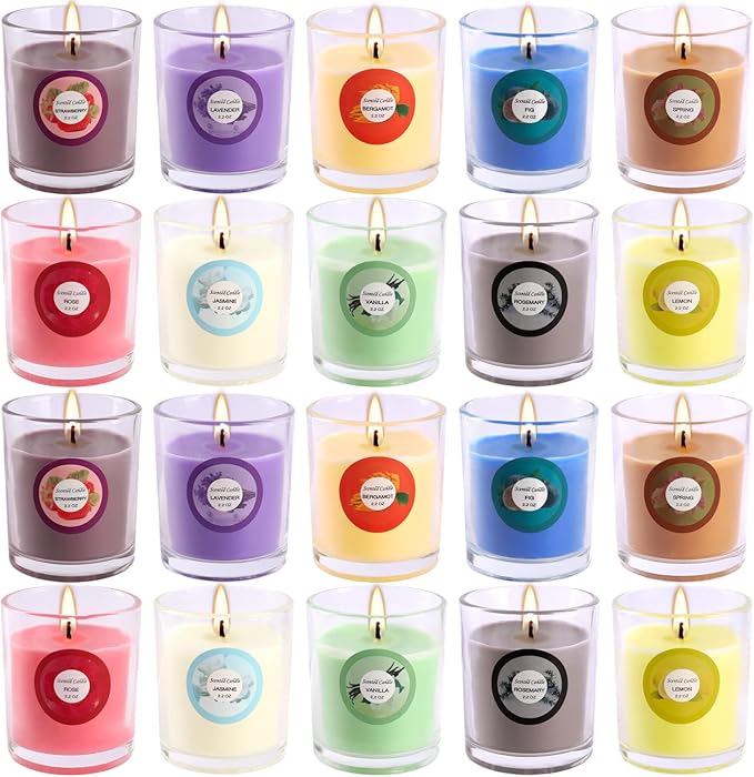 20 Pack Strong Scented Candles Gift Set with 10 Fragrances for Home and Women, Aromatherapy Soy Wax Glass Jar Candle