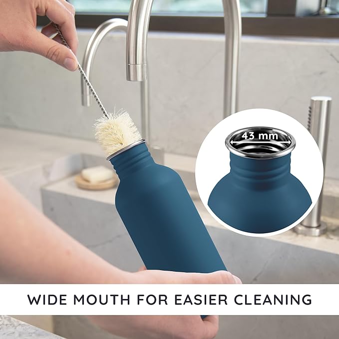 Bambaw Small Metal Water Bottle 16 oz, Navy Blue, Non-insulated Single Wall Stainless Steel, Reusable, No Straw Aegean Blue