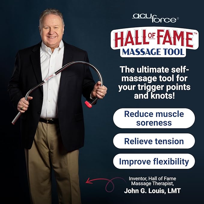 Hall of Fame Neck & Back Massager Tool - Trigger Point Massage Tool with Self Massage Hook for Pain Relief, Shoulder, Neck, and Back Muscle Knot Remover - Gift for Men and Women