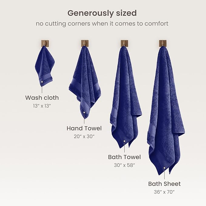 BIOWEAVES 100% Organic Cotton Bath Sheet Set of 2 | Soft Oversized Bath Towels | 700 GSM Premium Bath Towel Sheet Set GOTS Certified - Navy Blue