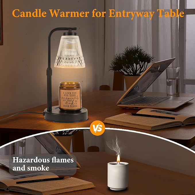Candle Warmer Lamp Adjustable Height & Dimmable, Electric Candle Warmers for Jar Candles, Home Decor Lamp with Timer, Perfect Gifts for Women Men, Safe Night Light for Bedroom Office (Black)