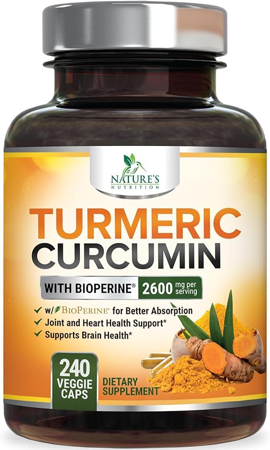 Turmeric Curcumin Supplement 2600mg - 95% Curcuminoids with Organic Turmeric & BioPerine Black Pepper Extract for Best Absorption, Natural Vegan Joint Support, Non-GMO, Bottled in USA - 240 Capsules