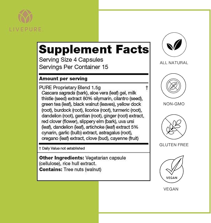PURE Live Cleanse | Vegan Formula for Better Digestion & Encourages Gut Health - Non-GMO - 60 Capsules