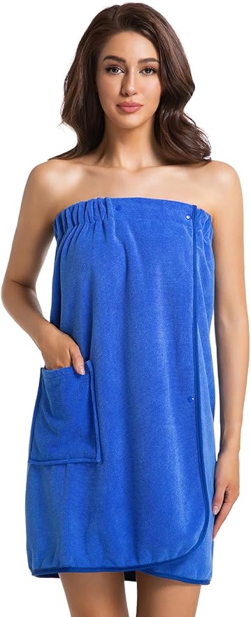 Womens Towel Wrap Bath Robe Lightweight Spa Body Wrap Shower Adjustable Snap Closure Bathrobe