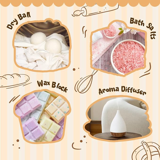 Bakery Essential Oils Set, Fragrance Oil Set for Diffuser, Scent Diffuser Oil for Candle Making- Chocolate Cookies, Creamy Vanilla, Coffee Cake, Pumpkin Pie, Candy Cookies, Cinnamon Rolls