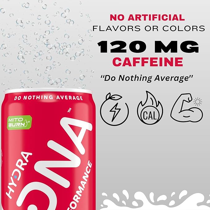 HYDRADNA- Clean Performance Drink, Zero Sugar | For Natural Fuel, Alertness, Boost, Stamina,120 mg Organic Caffeine, Natural Flavors, Zero Sucralose, Clean Ingredients (12 Pack) (12 Pack, Watermelon)