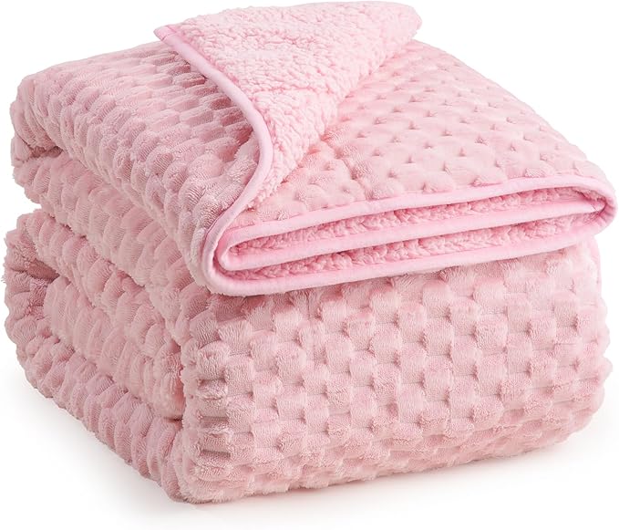 Super Soft Luxury Fleece Sherpa Weighted Blanket 15lbs for Adults, Turtle Shell Fluffy Cozy Warm Queen Weighted Throw for Winter, Ceramic Beads Washable Heavy Blankets for Couch Bed, Pink, 60" x 80"