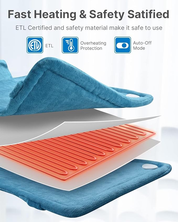 RENPHO Heating Pad for Neck and Shoulders and Back Pain Relief, Christmas Gifts for Women Men Mom, FSA Eligible HSA Store, 24"x33" Weighted Electric Large Heat Pad, Auto Shut Off, ETL Certified, Blue