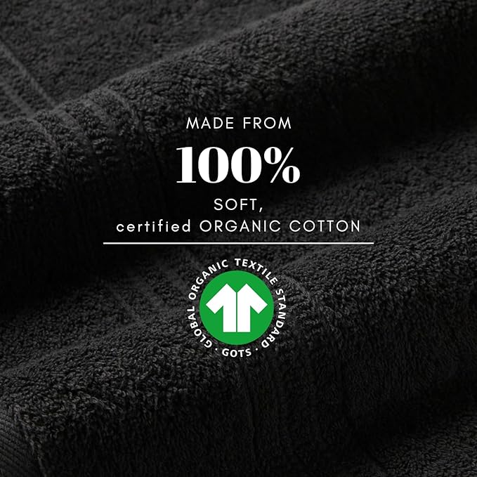 HOMELOVER 8 Pack Washcloths - 100% Organic Cotton, 500 GSM, Hotel & Spa Quality, Soft, Quick Dry, Highly Absorbent Towels for Face & Hand Wash, Shower, Gym & Bathroom Essentials (Charcoal Black)