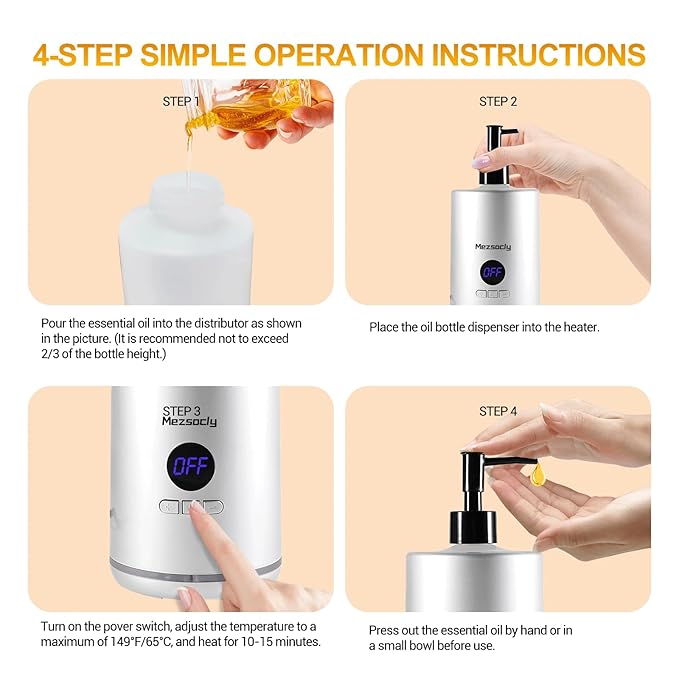 Oil Warmer for Massage, Mezsocly massage oil warmer for scented oil, Oil Warmer, Body Oils Heater for Spa, Salon and Barber Shops, with 2 Oil Bottle Dispensers, Constant Temperature, White