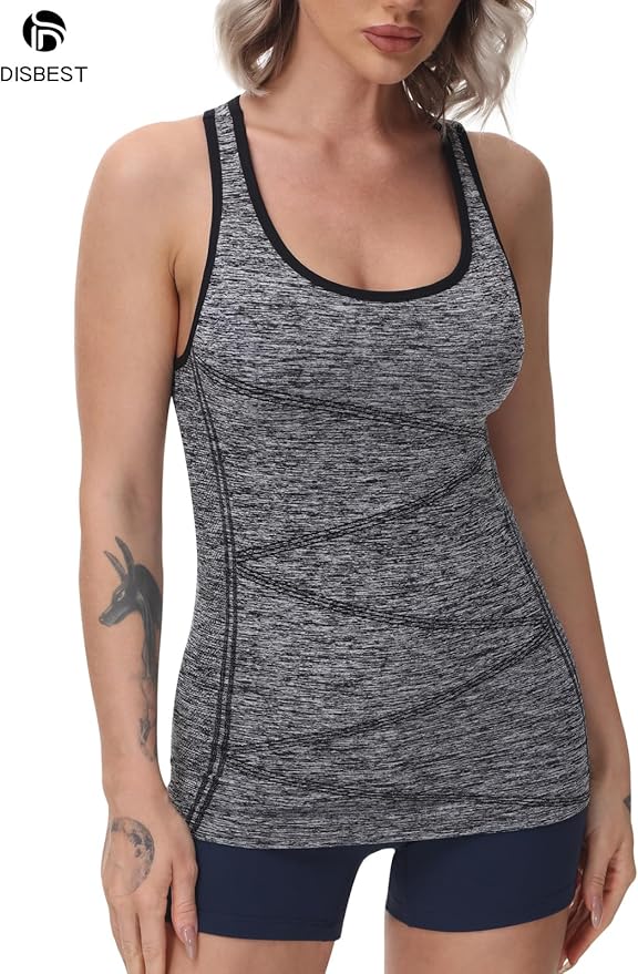 Disbest Yoga Tank Top, Women's Performance Stretchy Quick Dry Sports Workout Running Top Vest with Removable Pads