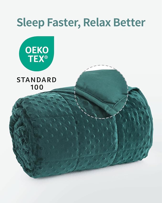 Mr. Sandman Weighted Blanket for Adults Queen Size 20 lbs, Soft Cooling Heavy Minky Blanket for Sleep, Washable Throw Blanket with Glass Beads, 60 x 80 Inches, Dark Green