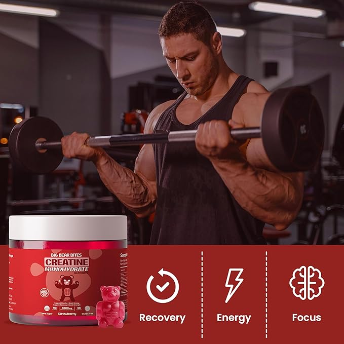 Creatine Monohydrate Gummies for Men & Women | 5000mg of Creatine Gummies per Serving | Sugar, Gluten Free & Halal | Pack of 90 for Pre Workout & Muscle Support | Strawberry Flavor