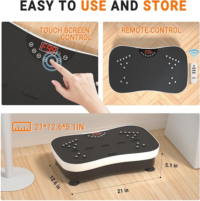 TODO Vibration Plate Exercise Machine Whole Body Vibration Machine with Remote Control for Pain Relief, Lymphatic Drainage, Weight Loss(3 Resistance Loops/Resistance Bands)